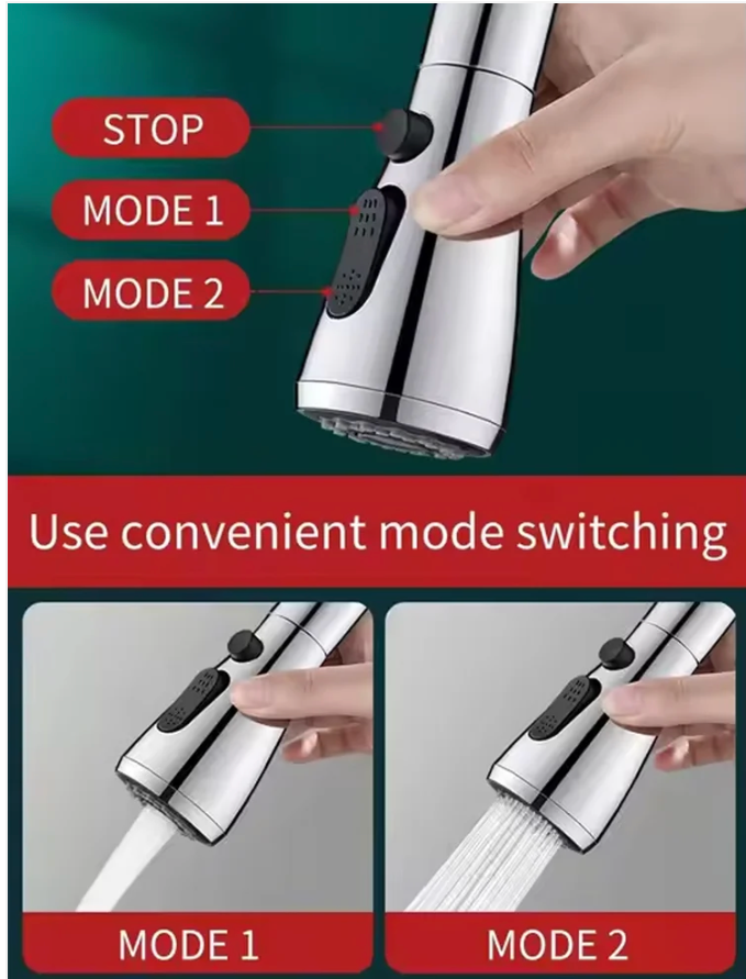 3-Function Kitchen Faucet Sprayer – Pull Down Sink Tap